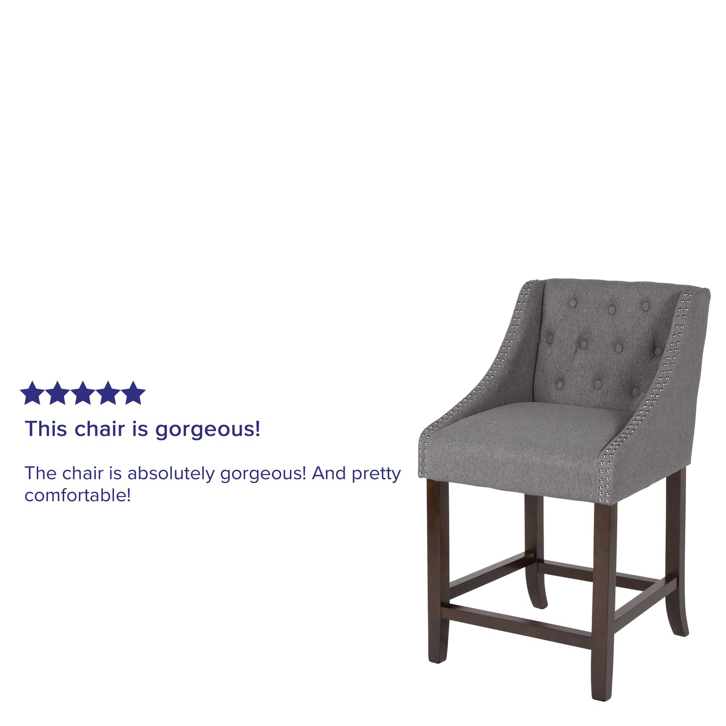 Carmel Series 24" High Transitional Tufted Walnut Counter Height Stool with Accent Nail Trim in Dark Gray Fabric