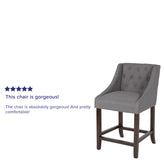 Carmel Series 24" High Transitional Tufted Walnut Counter Height Stool with Accent Nail Trim in Dark Gray Fabric