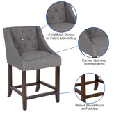Carmel Series 24" High Transitional Tufted Walnut Counter Height Stool with Accent Nail Trim in Dark Gray Fabric