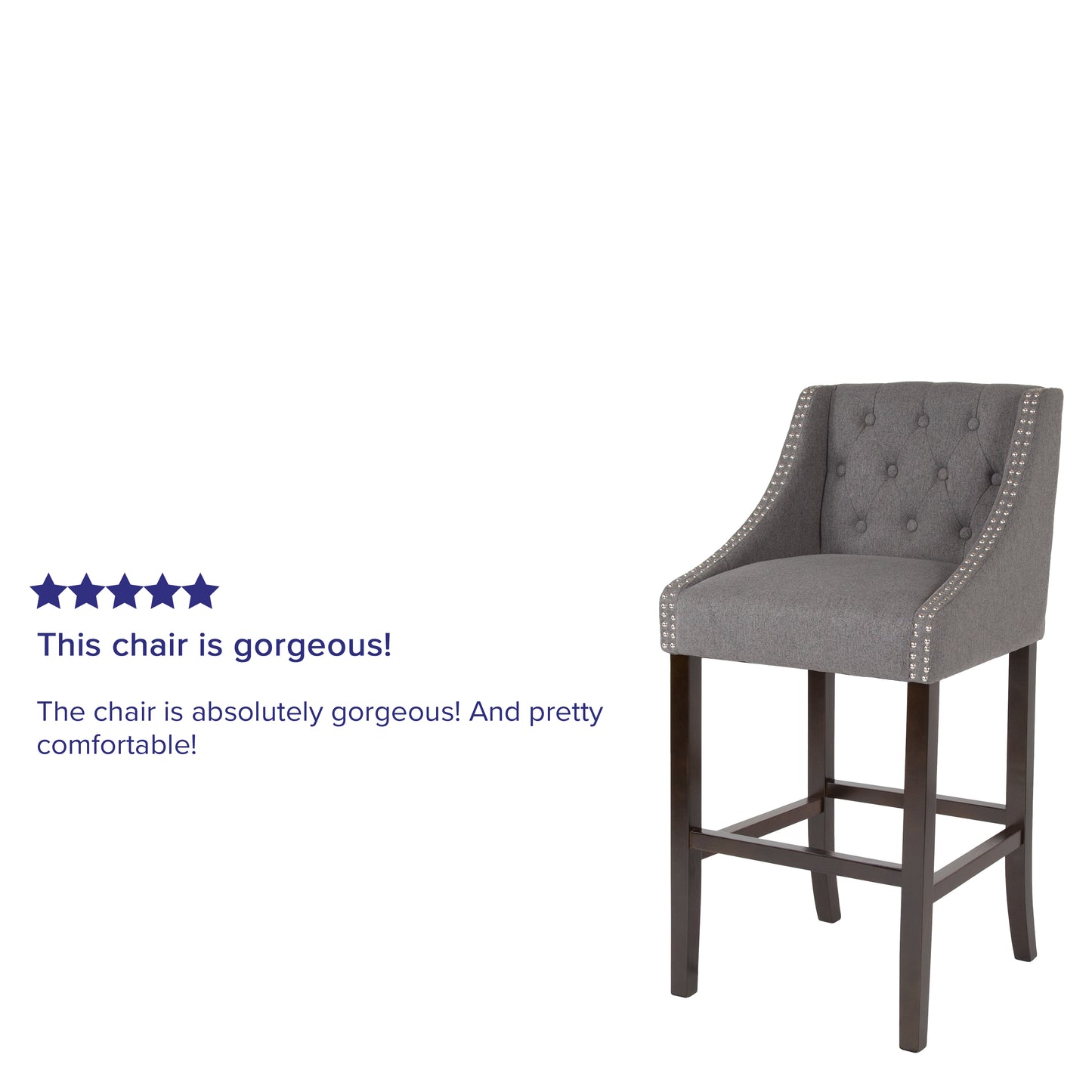 Carmel Series 30" High Transitional Tufted Walnut Barstool with Accent Nail Trim in Dark Gray Fabric