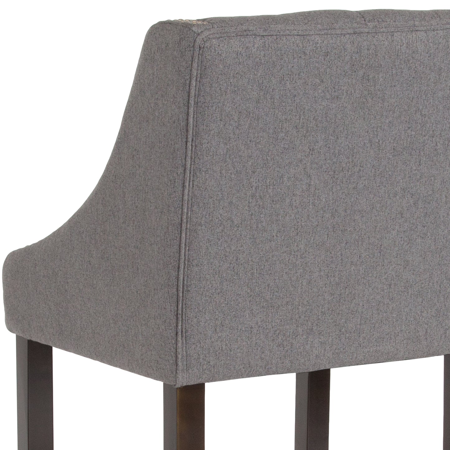 Carmel Series 30" High Transitional Tufted Walnut Barstool with Accent Nail Trim in Dark Gray Fabric