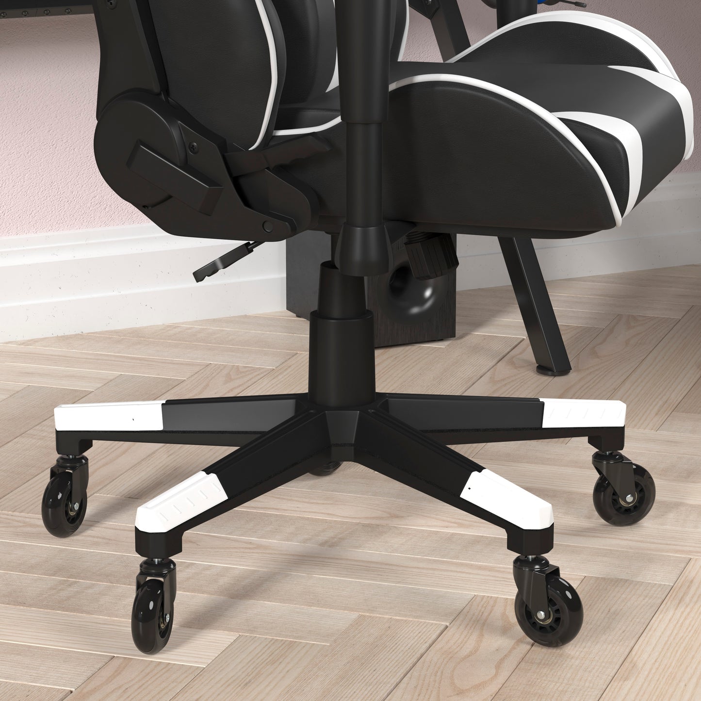X20 Gaming Chair Racing Office Computer PC Adjustable Chair with Reclining Back and Transparent Roller Wheels in Black LeatherSoft