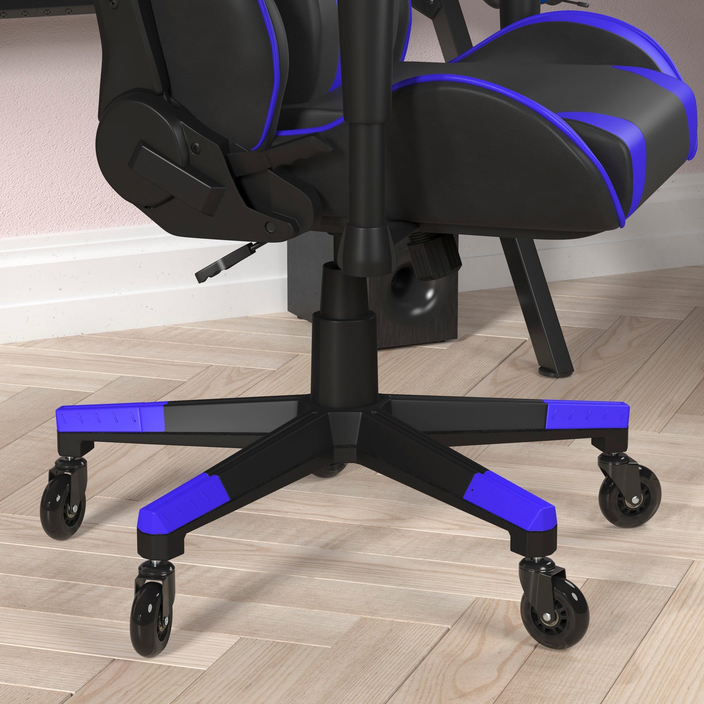 X20 Gaming Chair Racing Office Computer PC Adjustable Chair with Reclining Back and Transparent Roller Wheels in Blue LeatherSoft