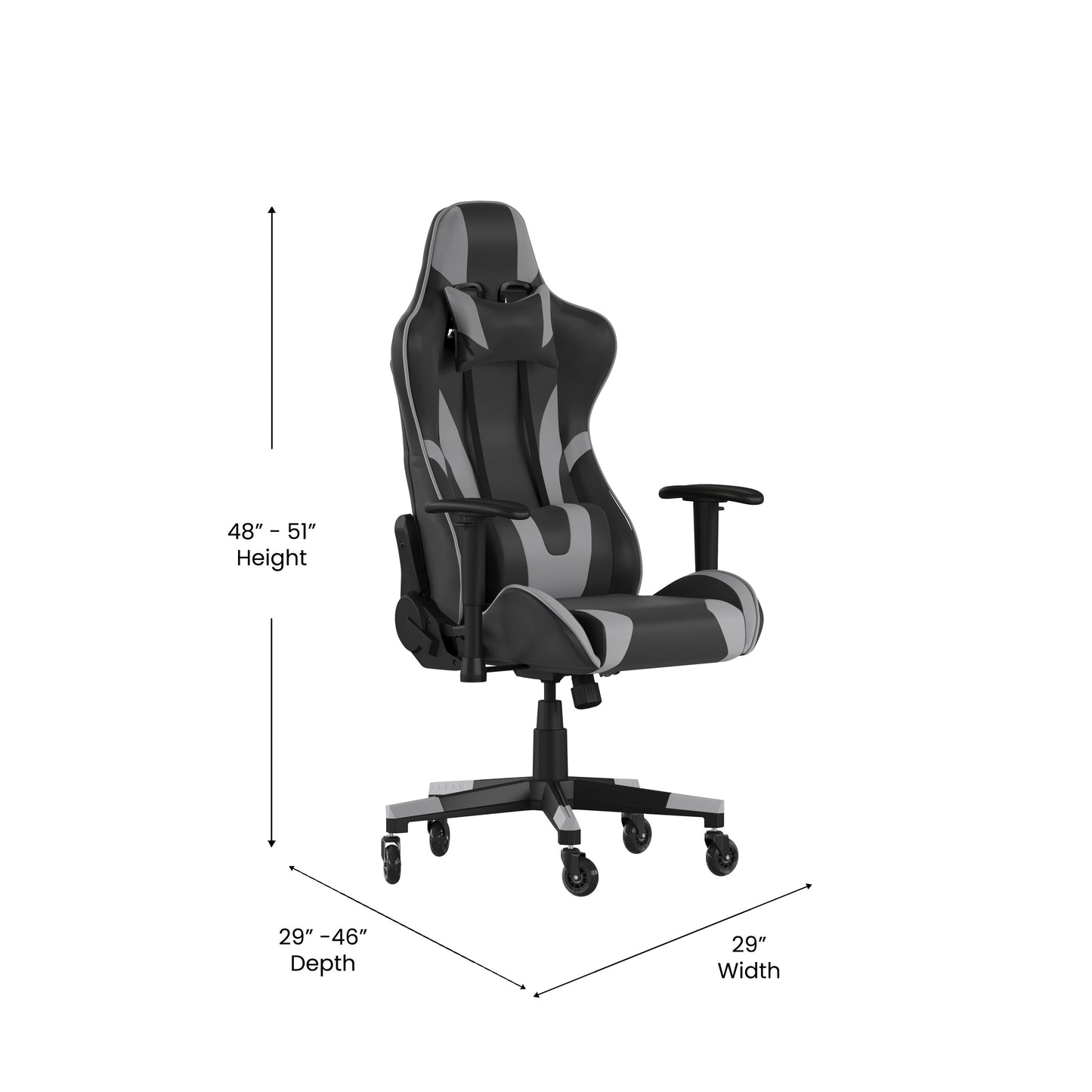 X20 Gaming Chair Racing Office Computer PC Adjustable Chair with Reclining Back and Transparent Roller Wheels in Gray LeatherSoft