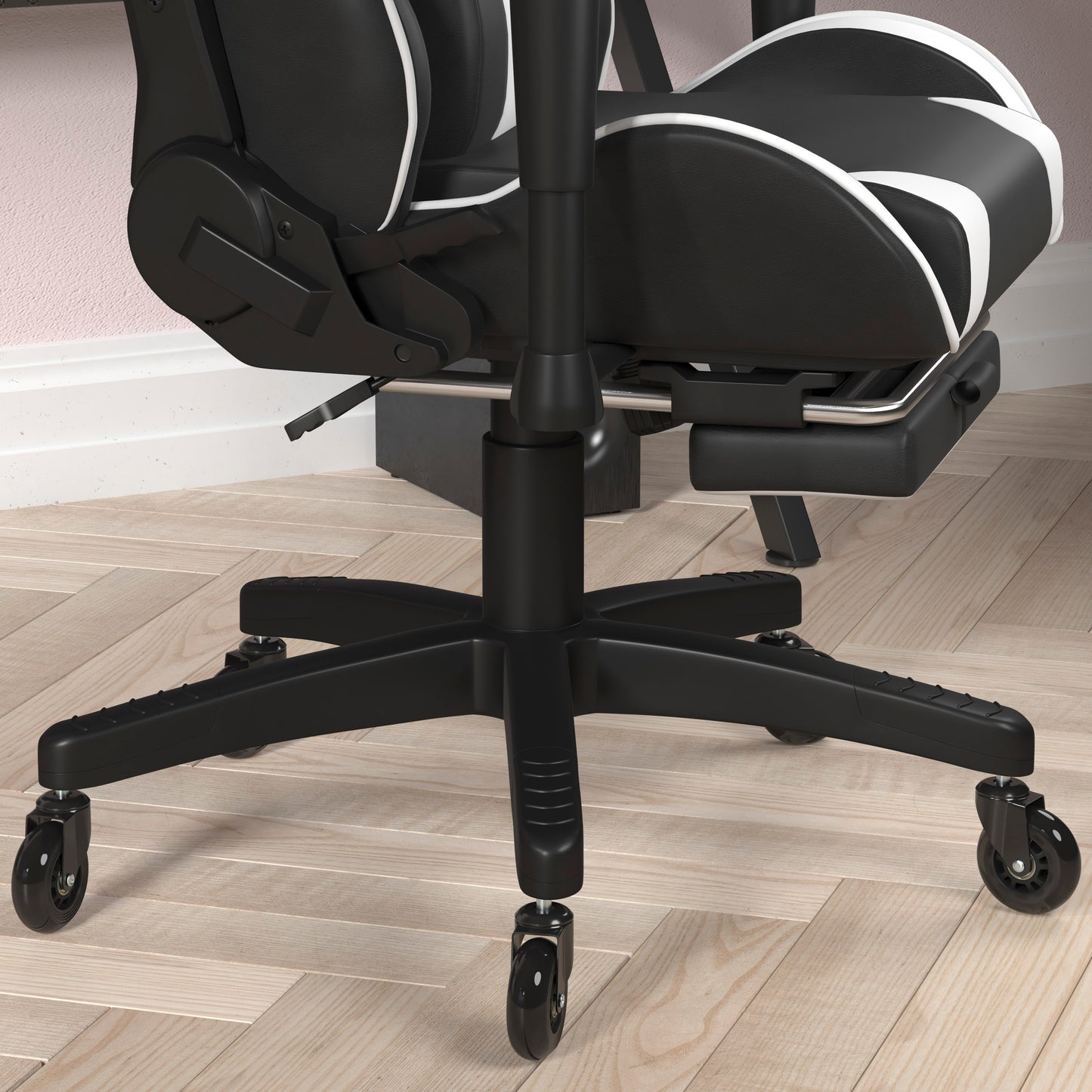 X30 Gaming Chair Racing Computer Chair with Reclining Back, Slide-Out Footrest, and Transparent Roller Wheels in Black LeatherSoft