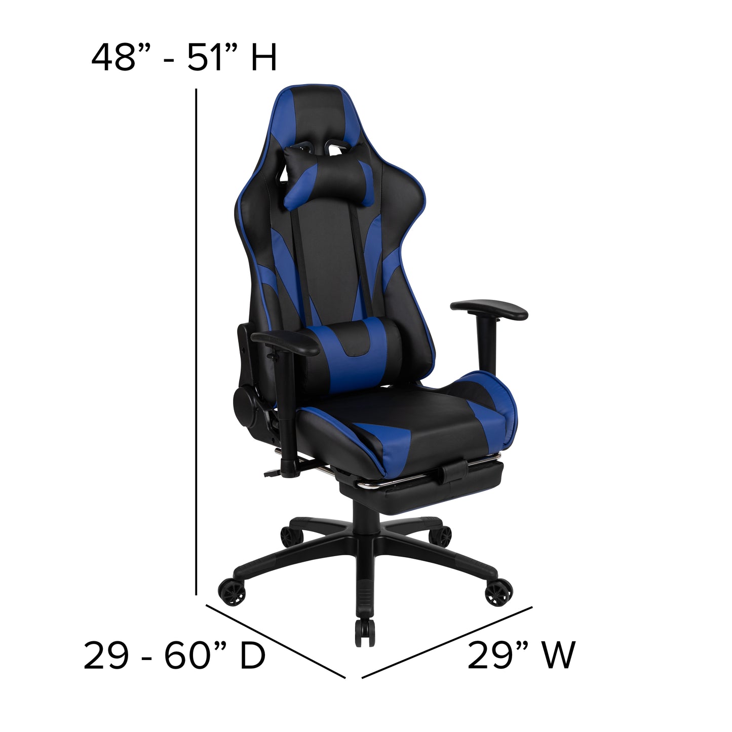 X30 Gaming Chair Racing Office Ergonomic Computer Chair with Reclining Back and Slide-Out Footrest in Blue LeatherSoft