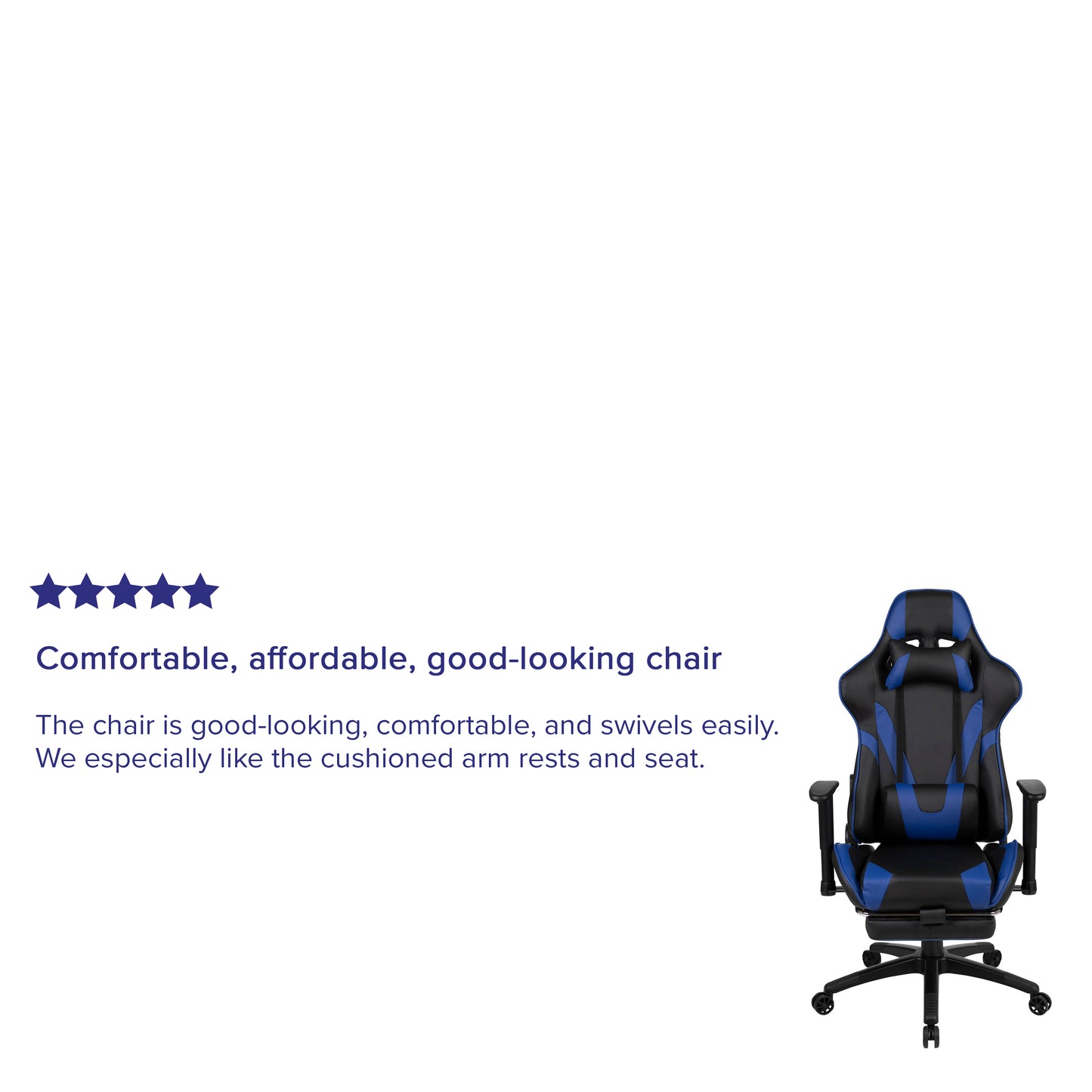 X30 Gaming Chair Racing Office Ergonomic Computer Chair with Reclining Back and Slide-Out Footrest in Blue LeatherSoft
