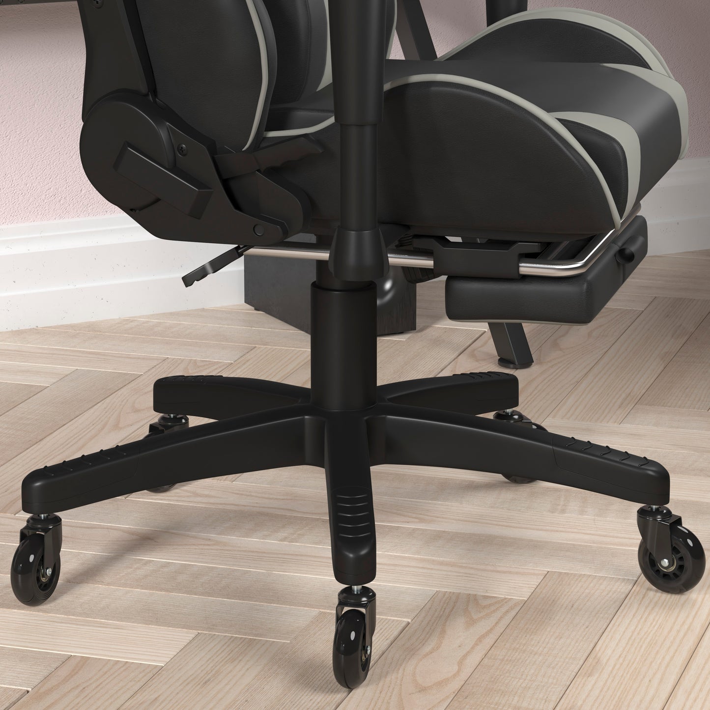 X30 Gaming Chair Racing Computer Chair with Reclining Back, Slide-Out Footrest, and Transparent Roller Wheels in Gray LeatherSoft