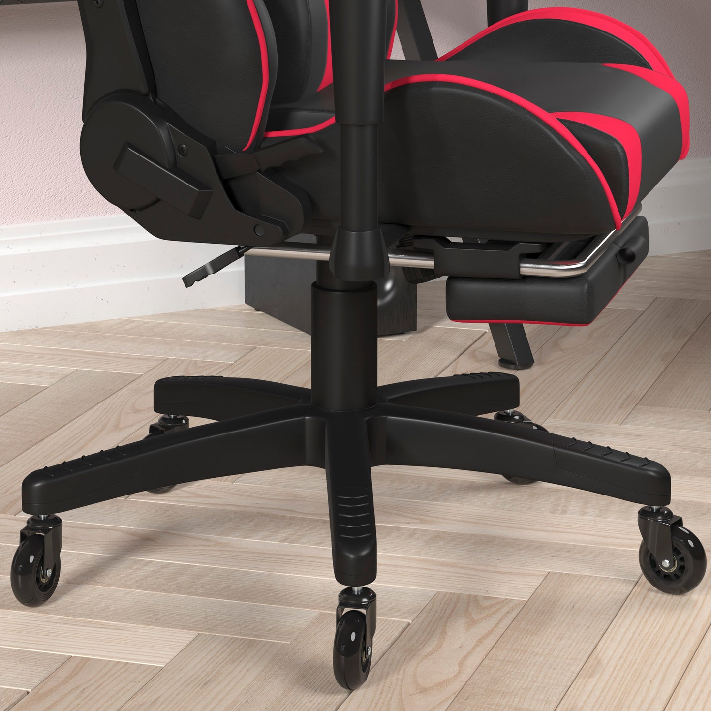 X30 Gaming Chair Racing Computer Chair with Reclining Back, Slide-Out Footrest, and Transparent Roller Wheels in Red LeatherSoft