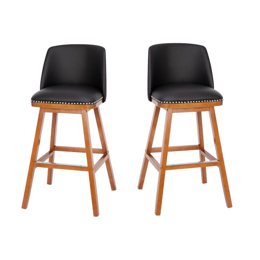 Julia Set of 2 LeatherSoft Upholstered Bar Stools with Silver Nailhead Trim and Walnut Finish