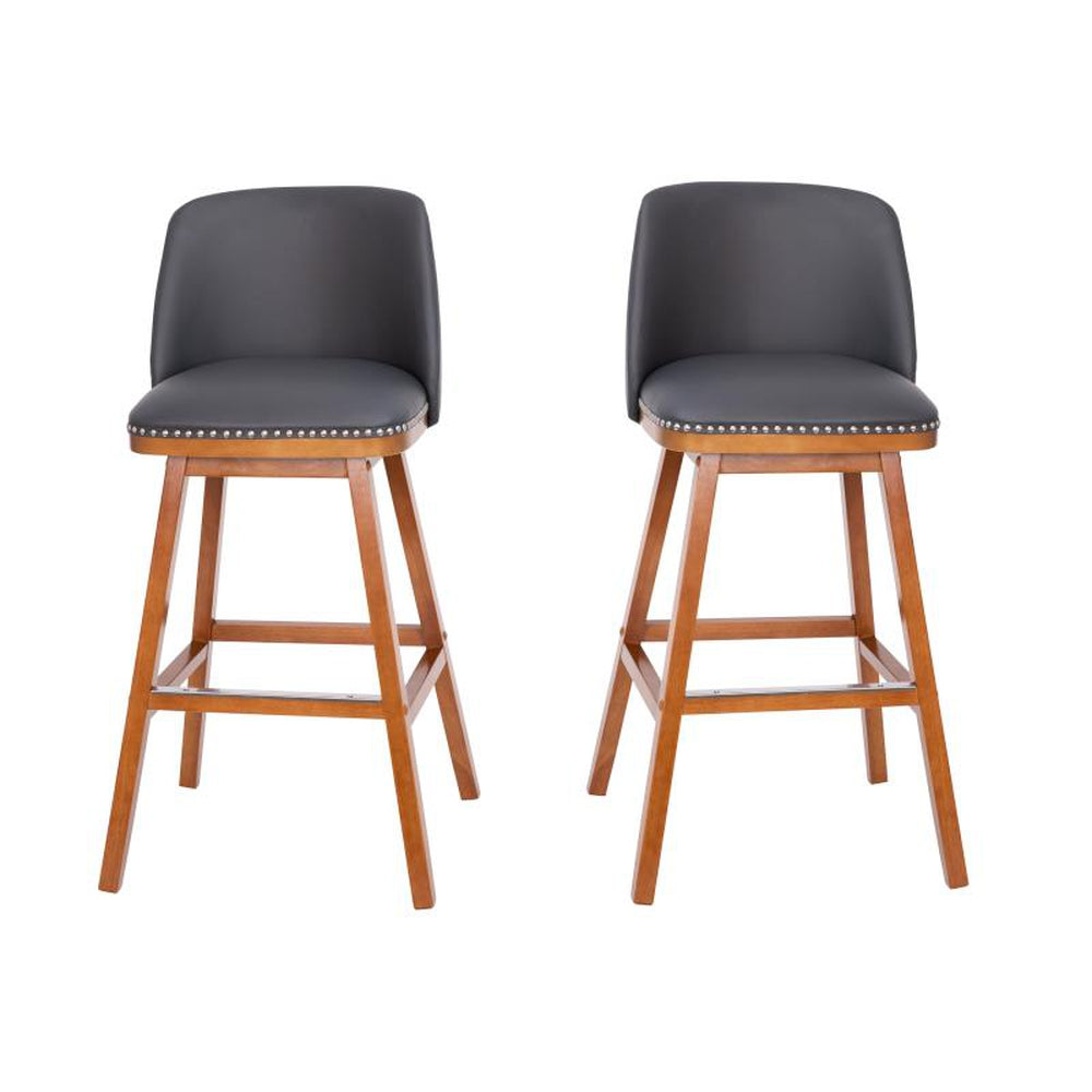 Julia Set of 2 LeatherSoft Upholstered Bar Stools with Silver Nailhead Trim and Walnut Finish