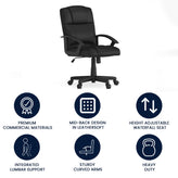 Coffman Flash Fundamentals Mid-Back Black LeatherSoft-Padded Task Office Chair with Arms