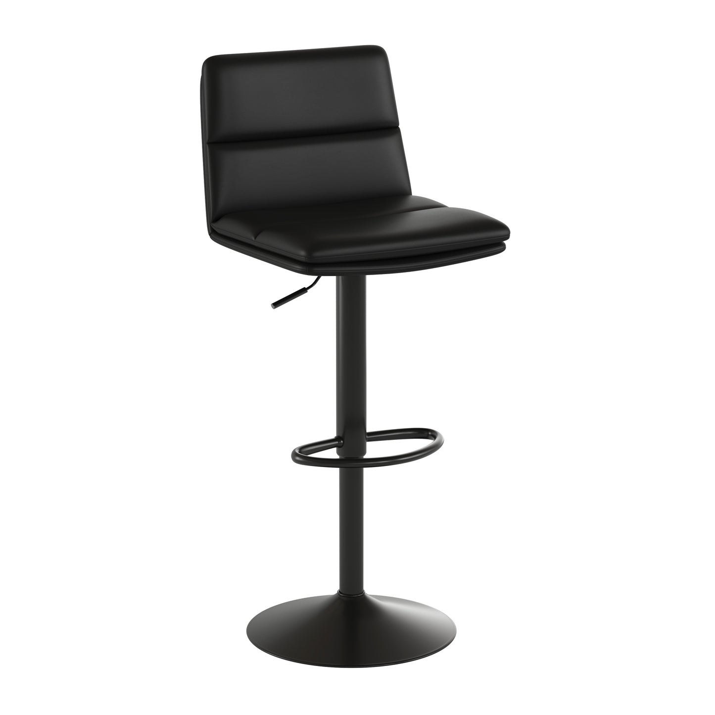 Hughes Commercial Grade Modern Mid-Back Adjustable Height LeatherSoft Channel Stitched Barstools, Set of 2, Black