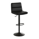 Hughes Commercial Grade Modern Mid-Back Adjustable Height LeatherSoft Channel Stitched Barstools, Set of 2, Black
