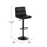 Hughes Commercial Grade Modern Mid-Back Adjustable Height LeatherSoft Channel Stitched Barstools, Set of 2, Black