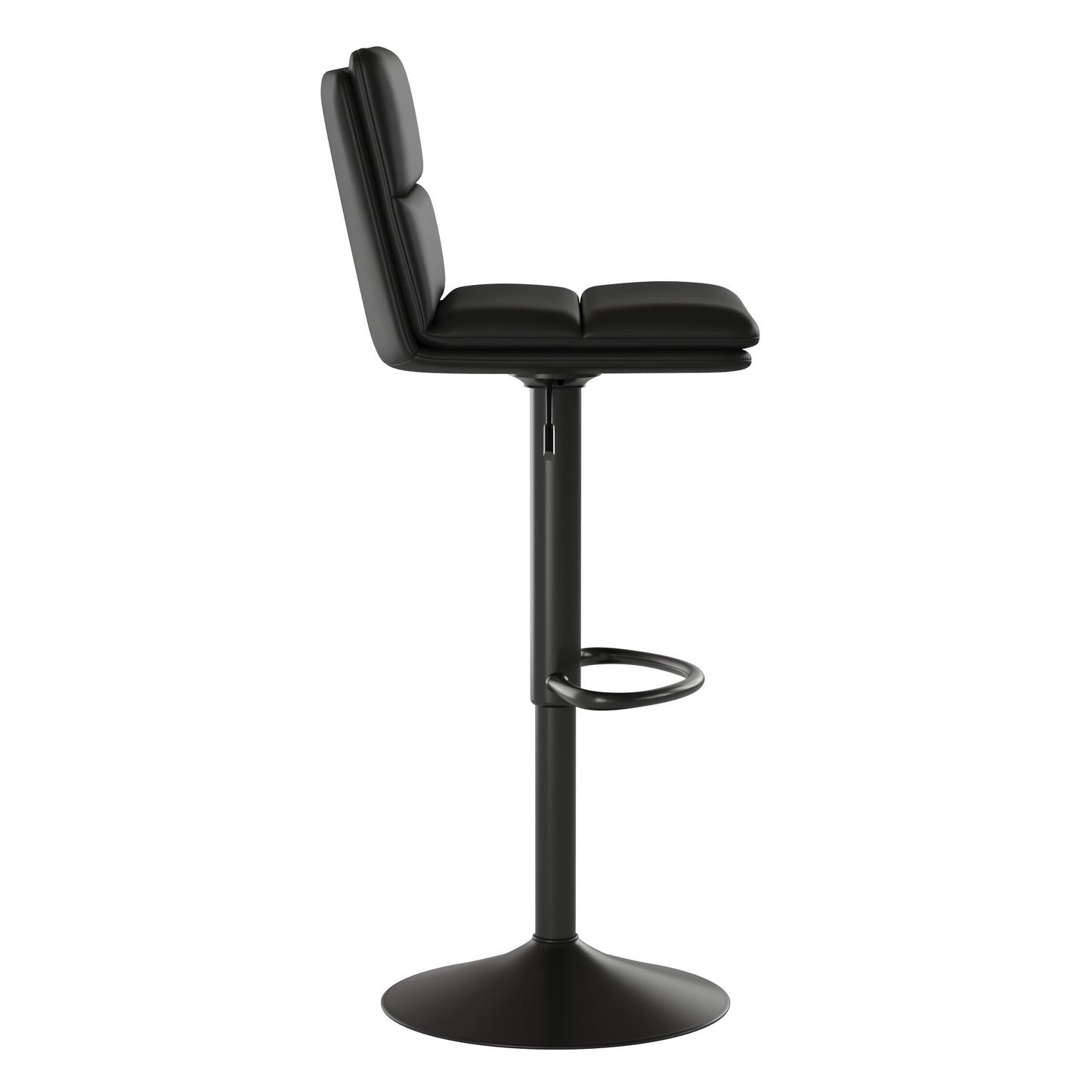 Hughes Commercial Grade Modern Mid-Back Adjustable Height LeatherSoft Channel Stitched Barstools, Set of 2, Black