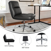 Chloe Commercial Mid-Back Black Padded LeatherSoft Armless Task Office Chair with Wheels, Adjustable Height, Swivel Function, and Chrome Frame