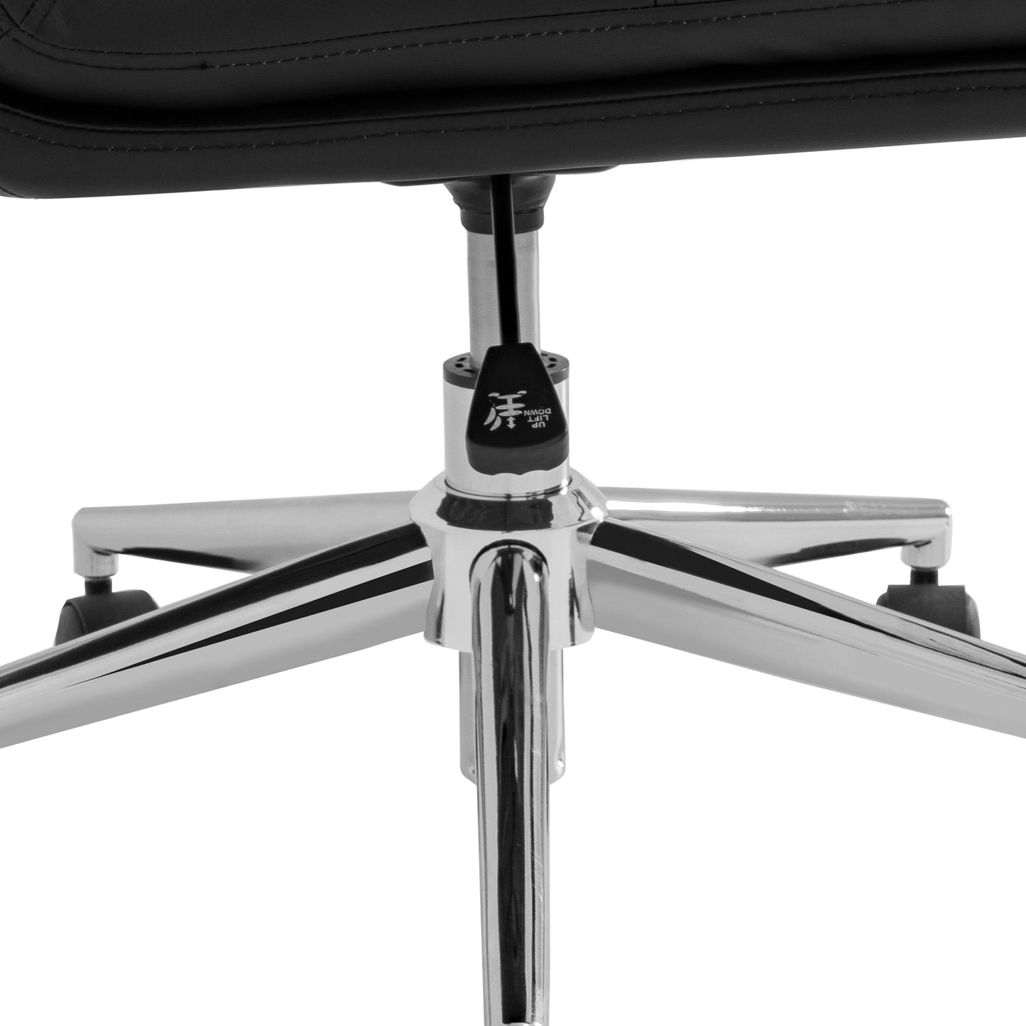 Chloe Commercial Mid-Back Black Padded LeatherSoft Armless Task Office Chair with Wheels, Adjustable Height, Swivel Function, and Chrome Frame