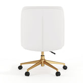 Chloe Commercial Mid-Back White Padded LeatherSoft Armless Task Office Chair with Wheels, Adjustable Height, Swivel Function, and Gold Frame