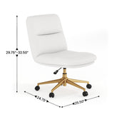 Chloe Commercial Mid-Back White Padded LeatherSoft Armless Task Office Chair with Wheels, Adjustable Height, Swivel Function, and Gold Frame