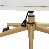 Chloe Commercial Mid-Back White Padded LeatherSoft Armless Task Office Chair with Wheels, Adjustable Height, Swivel Function, and Gold Frame