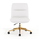 Chloe Commercial Mid-Back White Padded LeatherSoft Armless Task Office Chair with Wheels, Adjustable Height, Swivel Function, and Gold Frame