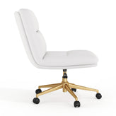 Chloe Commercial Mid-Back White Padded LeatherSoft Armless Task Office Chair with Wheels, Adjustable Height, Swivel Function, and Gold Frame