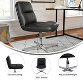 Chloe Commercial Mid-Back Black Padded LeatherSoft Armless Stationary Task Office Chair with Adjustable Height, Swivel Function, and Chrome Frame