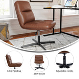 Chloe Commercial Mid-Back Cognac Padded LeatherSoft Armless Stationary Task Office Chair with Adjustable Height, Swivel Function, and Black Frame