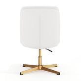 Chloe Commercial Mid-Back White Padded LeatherSoft Armless Stationary Task Office Chair with Adjustable Height, Swivel Function, and Gold Frame