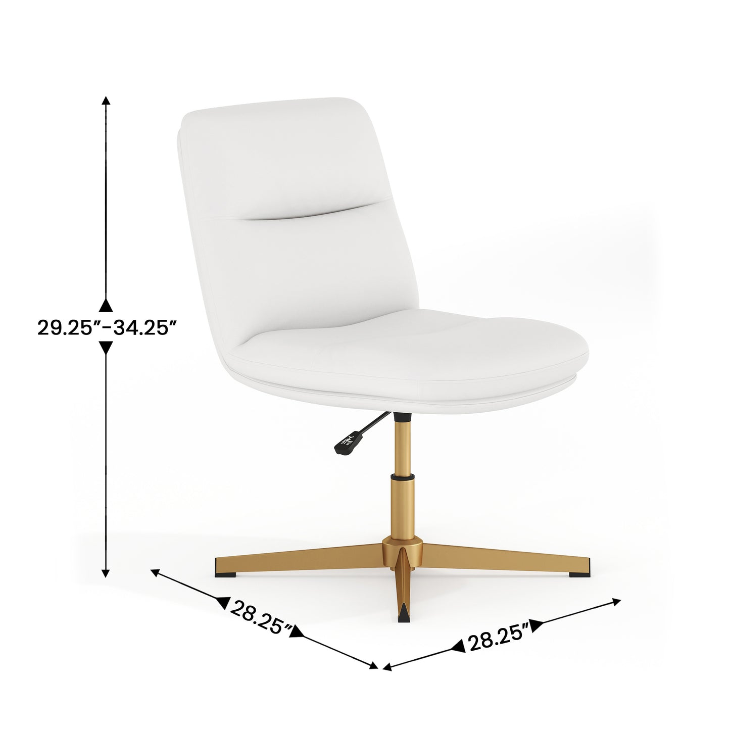 Chloe Commercial Mid-Back White Padded LeatherSoft Armless Stationary Task Office Chair with Adjustable Height, Swivel Function, and Gold Frame