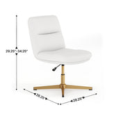Chloe Commercial Mid-Back White Padded LeatherSoft Armless Stationary Task Office Chair with Adjustable Height, Swivel Function, and Gold Frame