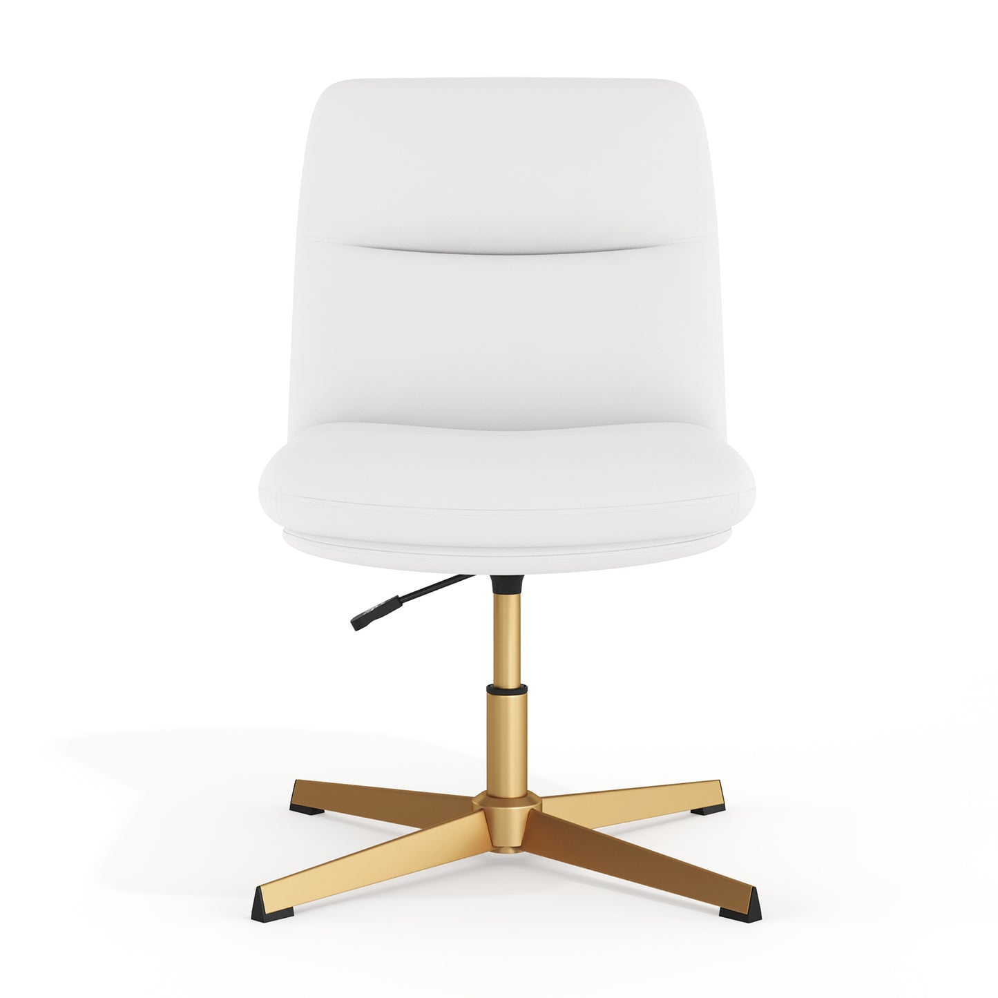 Chloe Commercial Mid-Back White Padded LeatherSoft Armless Stationary Task Office Chair with Adjustable Height, Swivel Function, and Gold Frame