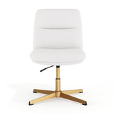 Chloe Commercial Mid-Back White Padded LeatherSoft Armless Stationary Task Office Chair with Adjustable Height, Swivel Function, and Gold Frame