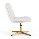 Chloe Commercial Mid-Back White Padded LeatherSoft Armless Stationary Task Office Chair with Adjustable Height, Swivel Function, and Gold Frame