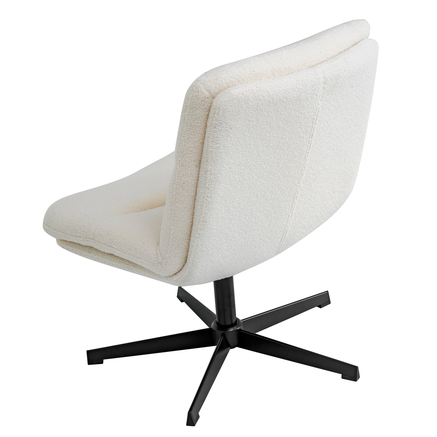Chloe Commercial Wide Mid-Back Cream Padded Faux Shearling Armless Stationary Task Office Chair with Adjustable Height, Swivel Function, Black Frame