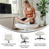 Chloe Commercial Wide Mid-Back Cream Padded Faux Shearling Armless Stationary Task Office Chair with Adjustable Height, Swivel Function, Black Frame
