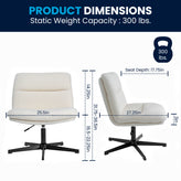 Chloe Commercial Wide Mid-Back Cream Padded Faux Shearling Armless Stationary Task Office Chair with Adjustable Height, Swivel Function, Black Frame