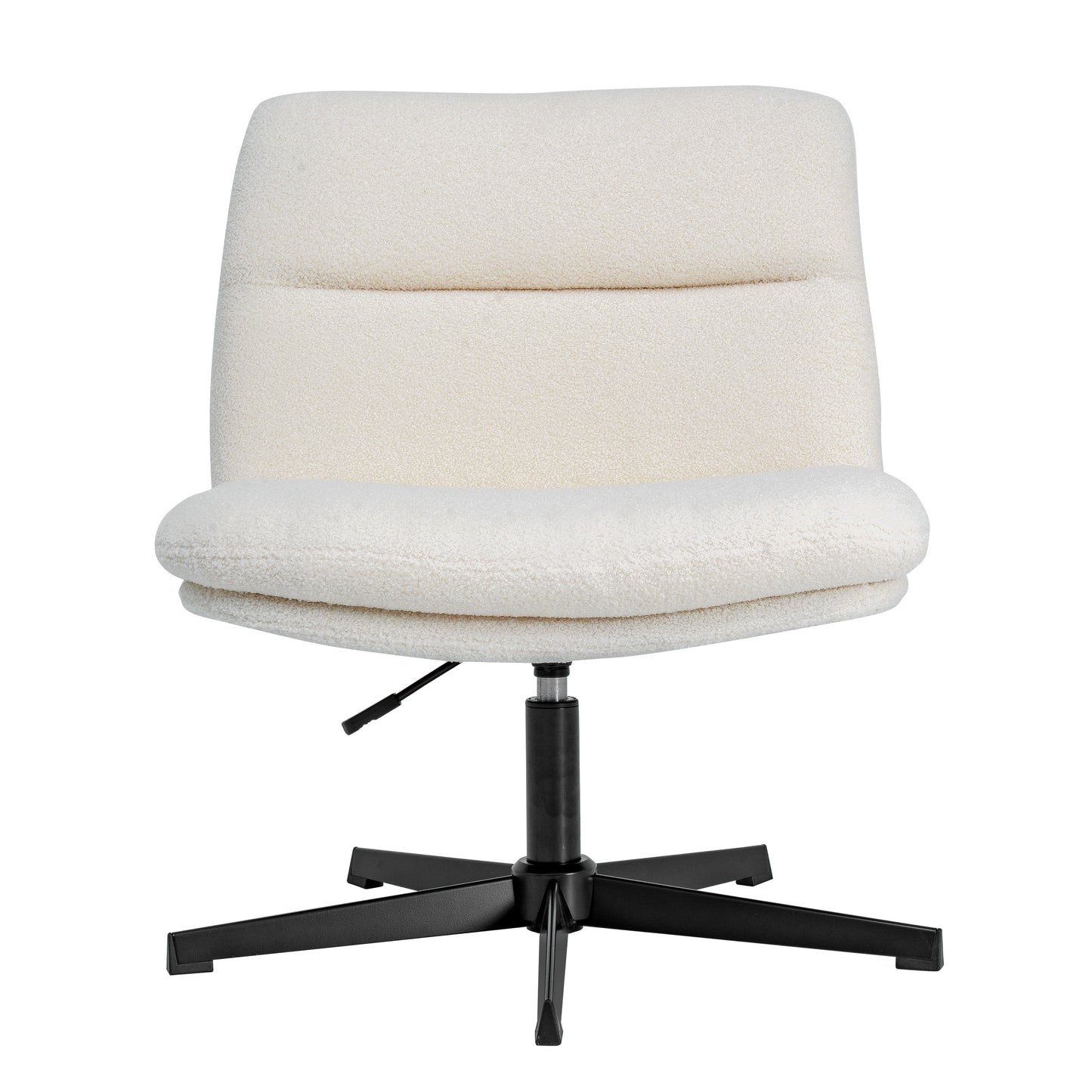 Chloe Commercial Wide Mid-Back Cream Padded Faux Shearling Armless Stationary Task Office Chair with Adjustable Height, Swivel Function, Black Frame