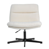 Chloe Commercial Wide Mid-Back Cream Padded Faux Shearling Armless Stationary Task Office Chair with Adjustable Height, Swivel Function, Black Frame