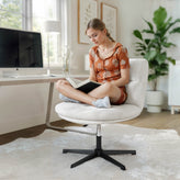 Chloe Commercial Wide Mid-Back Cream Padded Faux Shearling Armless Stationary Task Office Chair with Adjustable Height, Swivel Function, Black Frame