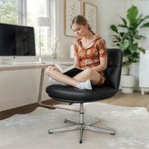 Chloe Commercial Wide Mid-Back Black Padded LeatherSoft Armless Stationary Task Office Chair with Adjustable Height, Swivel Function, and Chrome Frame