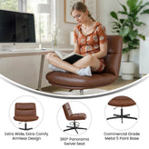 Chloe Commercial Wide Mid-Back Cognac Padded LeatherSoft Armless Stationary Task Office Chair with Adjustable Height, Swivel Function, and Black Frame