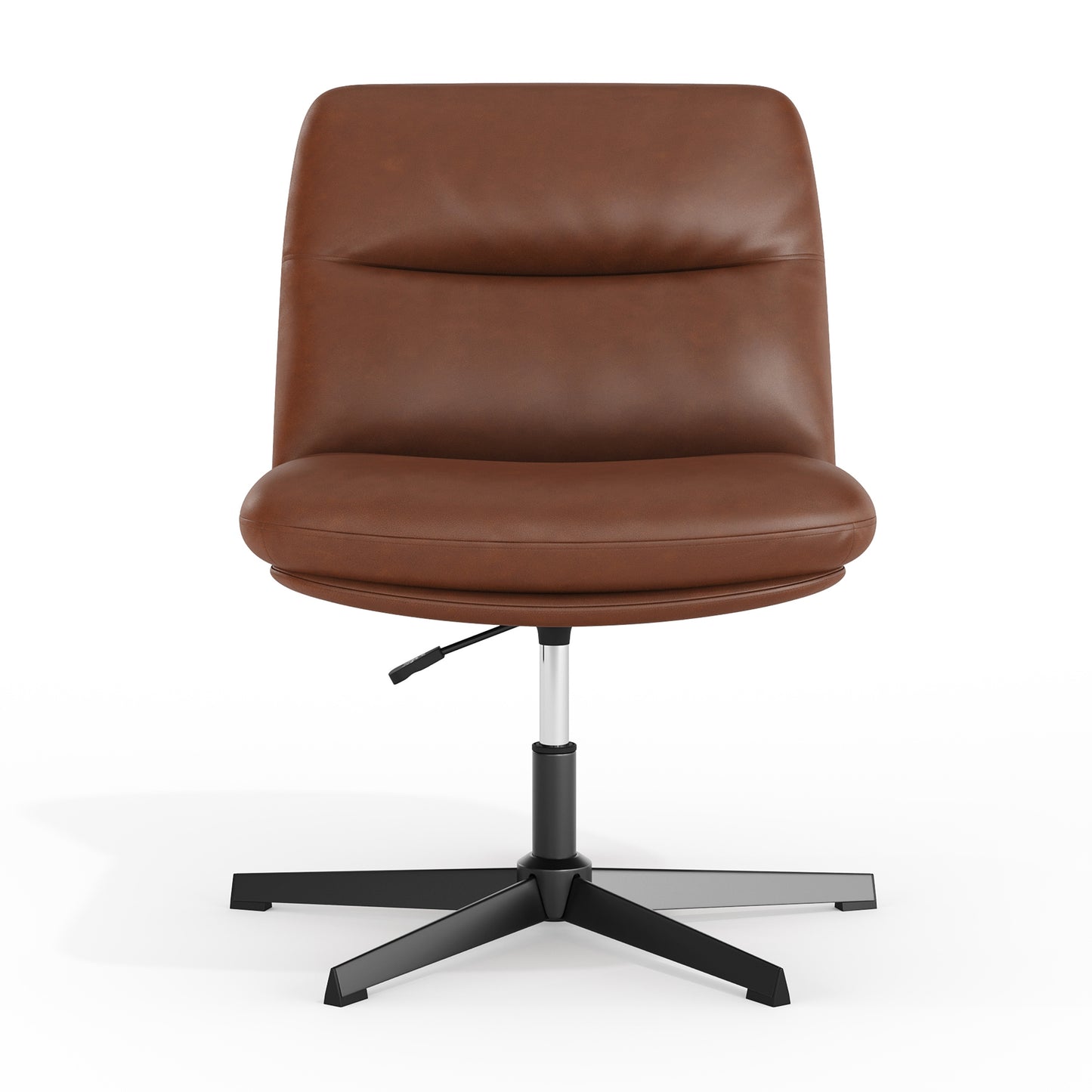 Chloe Commercial Wide Mid-Back Cognac Padded LeatherSoft Armless Stationary Task Office Chair with Adjustable Height, Swivel Function, and Black Frame
