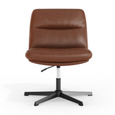 Chloe Commercial Wide Mid-Back Cognac Padded LeatherSoft Armless Stationary Task Office Chair with Adjustable Height, Swivel Function, and Black Frame