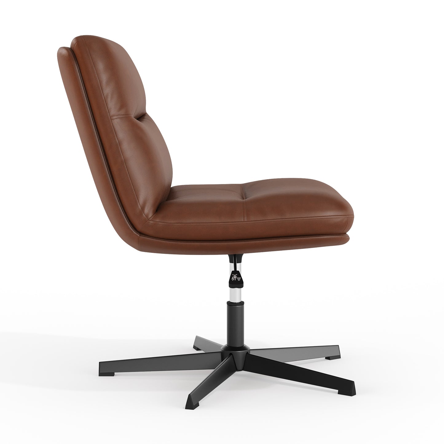 Chloe Commercial Wide Mid-Back Cognac Padded LeatherSoft Armless Stationary Task Office Chair with Adjustable Height, Swivel Function, and Black Frame