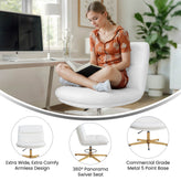 Chloe Commercial Wide Mid-Back White Padded LeatherSoft Armless Stationary Task Office Chair with Adjustable Height, Swivel Function, and Gold Frame