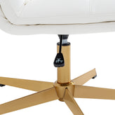Chloe Commercial Wide Mid-Back White Padded LeatherSoft Armless Stationary Task Office Chair with Adjustable Height, Swivel Function, and Gold Frame
