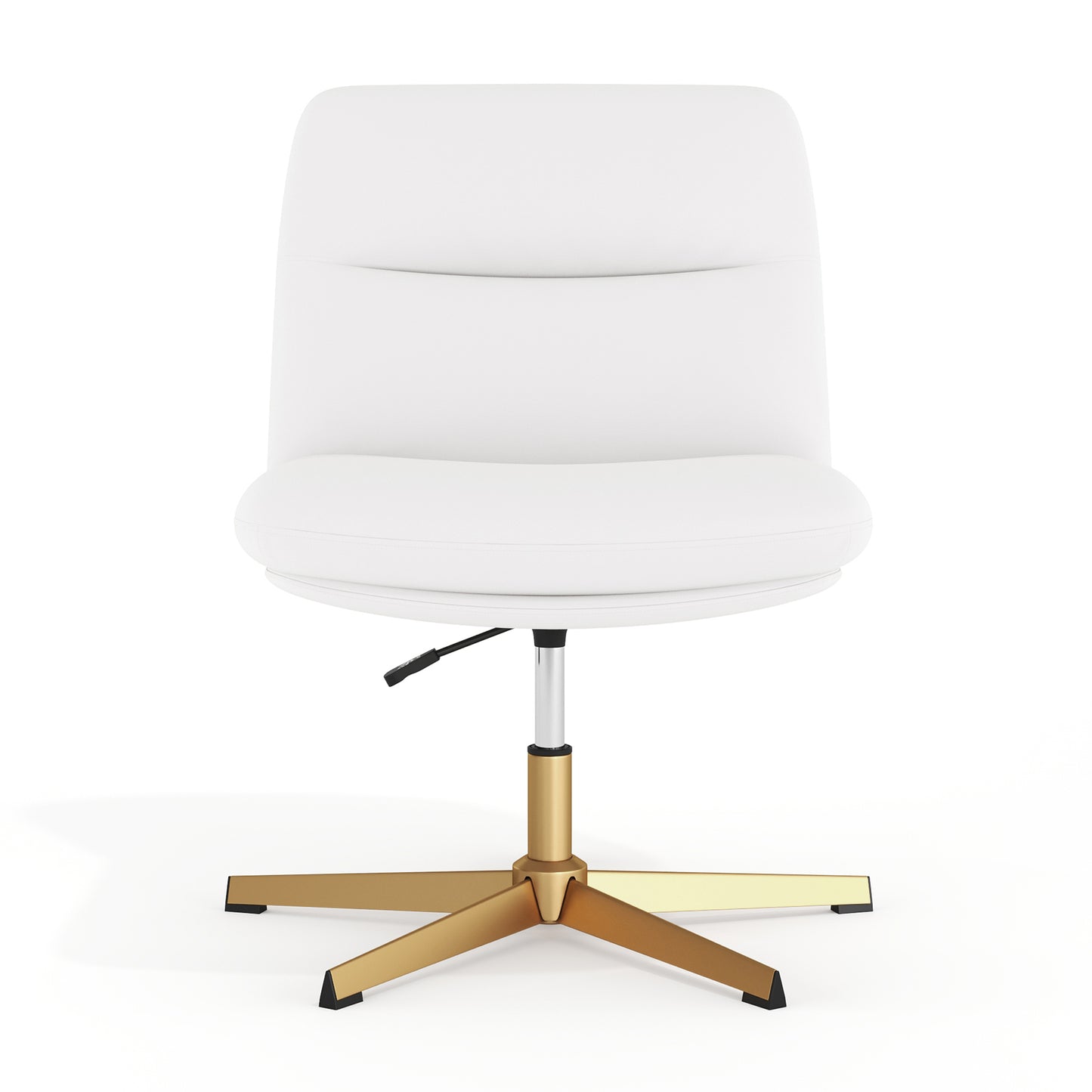 Chloe Commercial Wide Mid-Back White Padded LeatherSoft Armless Stationary Task Office Chair with Adjustable Height, Swivel Function, and Gold Frame