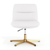 Chloe Commercial Wide Mid-Back White Padded LeatherSoft Armless Stationary Task Office Chair with Adjustable Height, Swivel Function, and Gold Frame